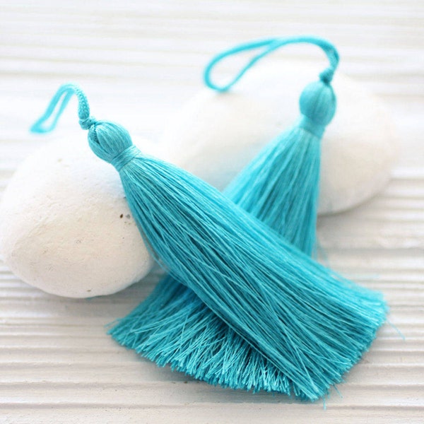 Aqua turquoise silk tassel, sky blue, mala tassel, silk tassel, jewelry tassels, silk thread tassel, blue tassel, large long silk tassel,N42