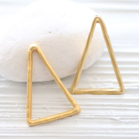 Gold triangle pendant, just dangles, large triangle charm, geometric, gold connectors, rustic pendant, earrings dangle, multipurpose