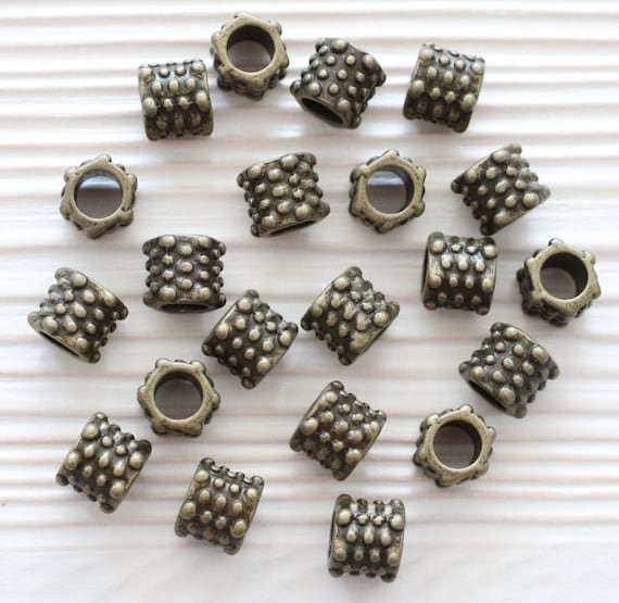 5pc antique gold tube beads, large hole beads, bracelet beads, antique spacers, rondelle, barrel beads, large beads, tribal rustic beads