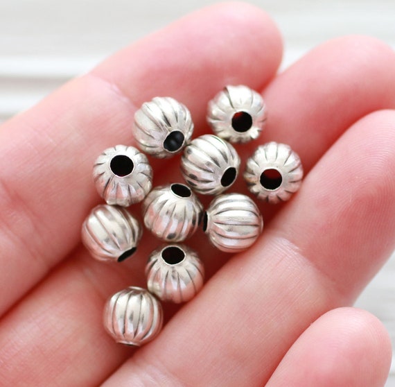 10pc ball beads silver, 8mm, rondelle, metal round beads, textured beads, bracelet beads, large hole beads, necklace beads,DIY jewelry beads