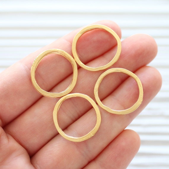 4pc circle pendant, gold connectors, round pendant, earrings loops, necklace rings, organic shaped hoop pendant, loop ring pendant, S