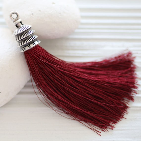 Burgundy tassel, plum tassel with cap, red wine tassel, silver cap tassel, keychain tassel, jewelry tassels, drawer knobs decor tassels, N59