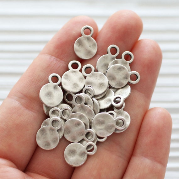 10pc hammered disc charms, bracelet charms, earring charms, silver beads, metal beads, tribal beads, silver charms, round charms, metal bead