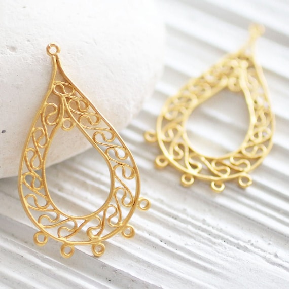 Chandelier earrings charm, filigree pendant connector, multi strand jewelry connectors, gold filigree drop earrings necklace findings