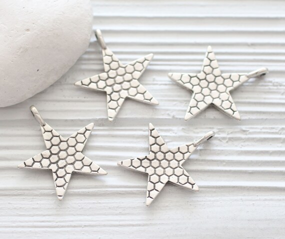 2p star pendant silver, earrings charm, silver star, star charms silver, hammered star pendant, silver pendants, star, star findings