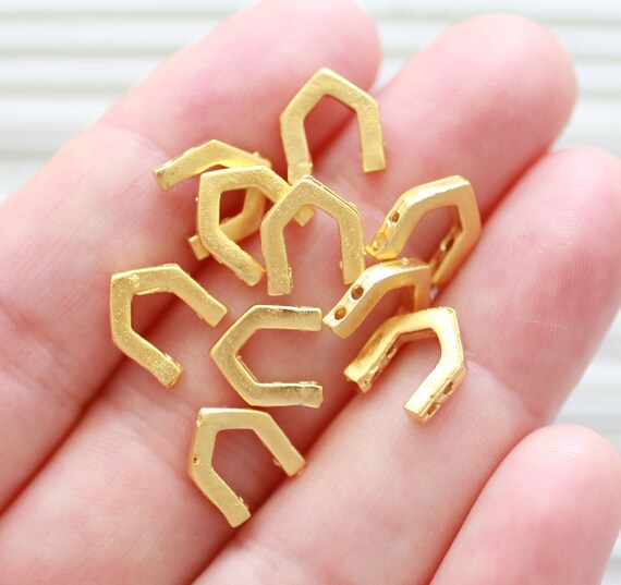 10pc horseshoe charms gold, slider beads gold, lucky charms, spacer charms, horse shoe, gold charms, gold metal charms, bracelet charms