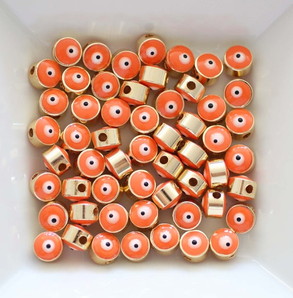 5pc, 7mm orange evil eye beads, round beads, DIY bracelet lucky beads, earrings beads, necklace, bracelet slider beads, spacer beads, EE7M