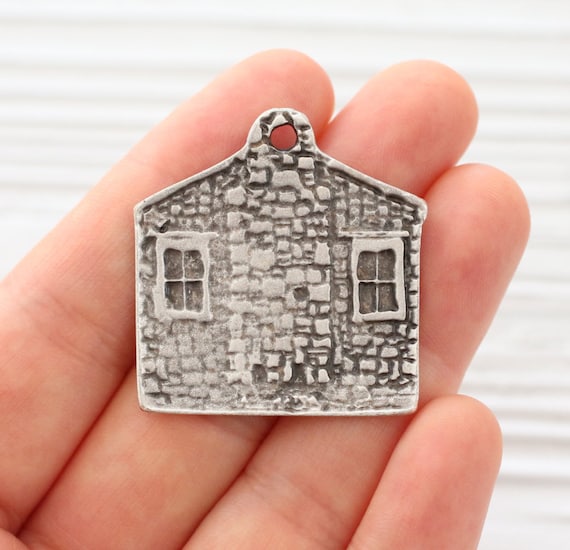 Sweet home pendant, large silver pendant, home sweet home, antique silver findings, hammered pendant, keychain, zipper charm, house pendant