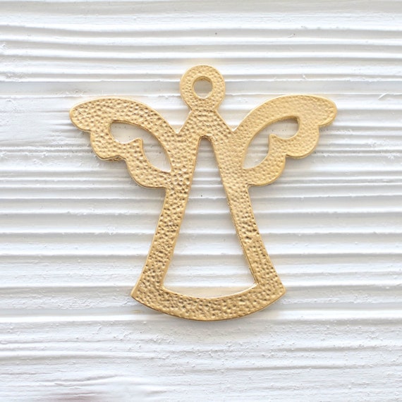 Angel pendant gold, angel, large gold angel medallion, gold pendant, large pendants, gold angel, large angel, cute angel, hammered pendant