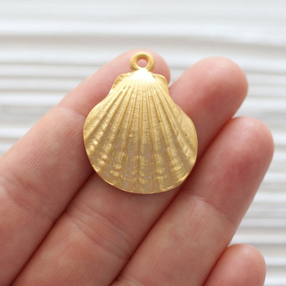 Seashell pendant gold, seashell earring dangles, matte gold, seashells, sea findings, sea pendant, big seashell charm gold, shell