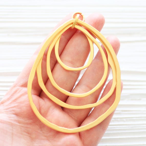 Organic shaped nested drop pendant, gold, large teardrop loops, chandelier pendant, hammered metal