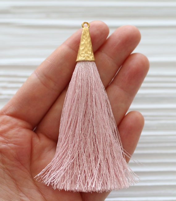 Pink silk tassel, tassel with gold cap, baby pink, blush pink tassel, tassel pendant, jewelry tassels, dangle necklace mala tassel, N35