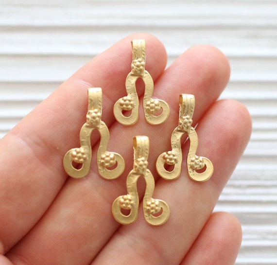 5pc large gold tribal charms, gold connectors, mini pendant, earrings dangle, tribal findings, rustic, boho, large hole gold metal beads