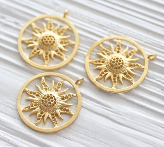 Sunburst pendant, sun pendant, sun medallion, celestial sun, sunburst charm, celestial sun pendant dangle, earrings charm gold