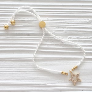 Adjustable white cord bracelet, DIY string bracelet blank, semi-ready cord bracelet with gold sliding stopper, ivory friendship bracelet, N2