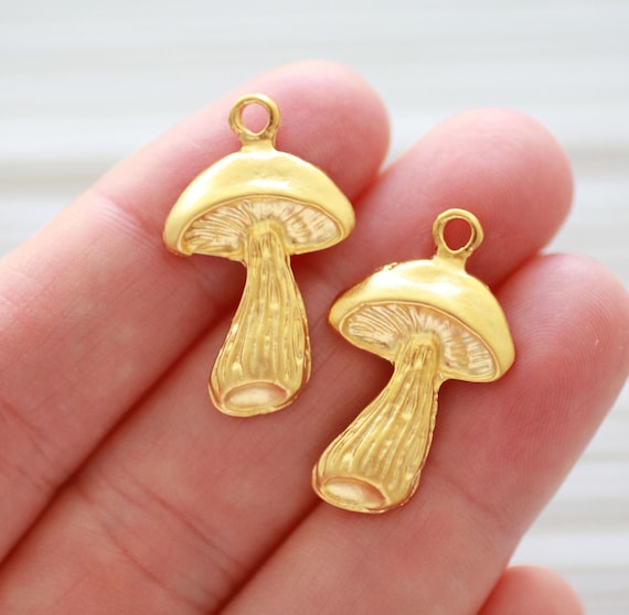 2pc mushroom charms, gold mushroom dangles, earring charms, fruit charms, bracelet charms, mushroom pendant, necklace charms