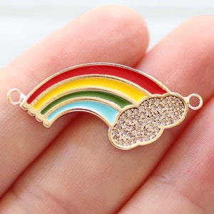 Micro pave rainbow pendant connector, rainbow charm, rhinestone charm, pave charms, rhinestone pave connector, necklace bracelet connector