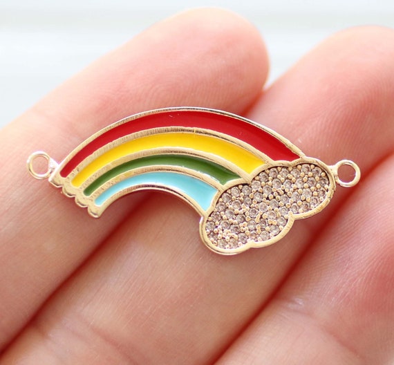 Micro pave rainbow pendant connector, rainbow charm, rhinestone charm, pave charms, rhinestone pave connector, necklace bracelet connector