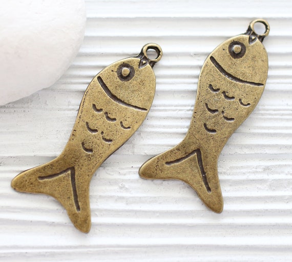 Fish pendant, sea pendant, antique gold big fish pendant, animal pendant, fish charm, necklace dangle pendant, earrings charm