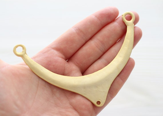 Large collar pendant, matte gold collar, metal collar, large gold crescent moon pendant, bar connector, large crescent, large connectors