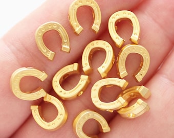 10pc horseshoe charms gold, slider beads gold, lucky charms, spacer charms, horse shoe, gold charms, gold metal charms, bracelet charms