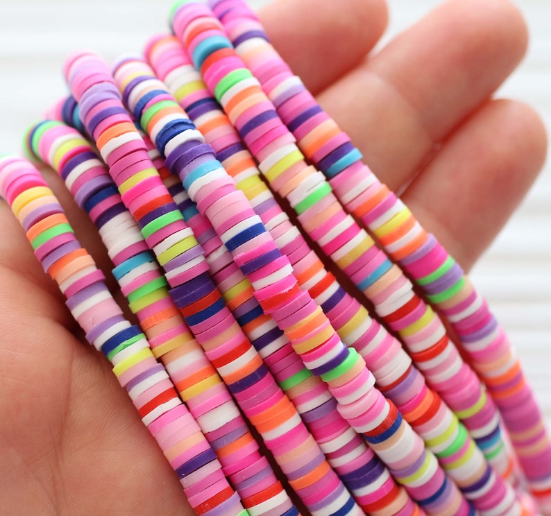 16 multicolor vinyl beads polymer beads heishi beads | Etsy