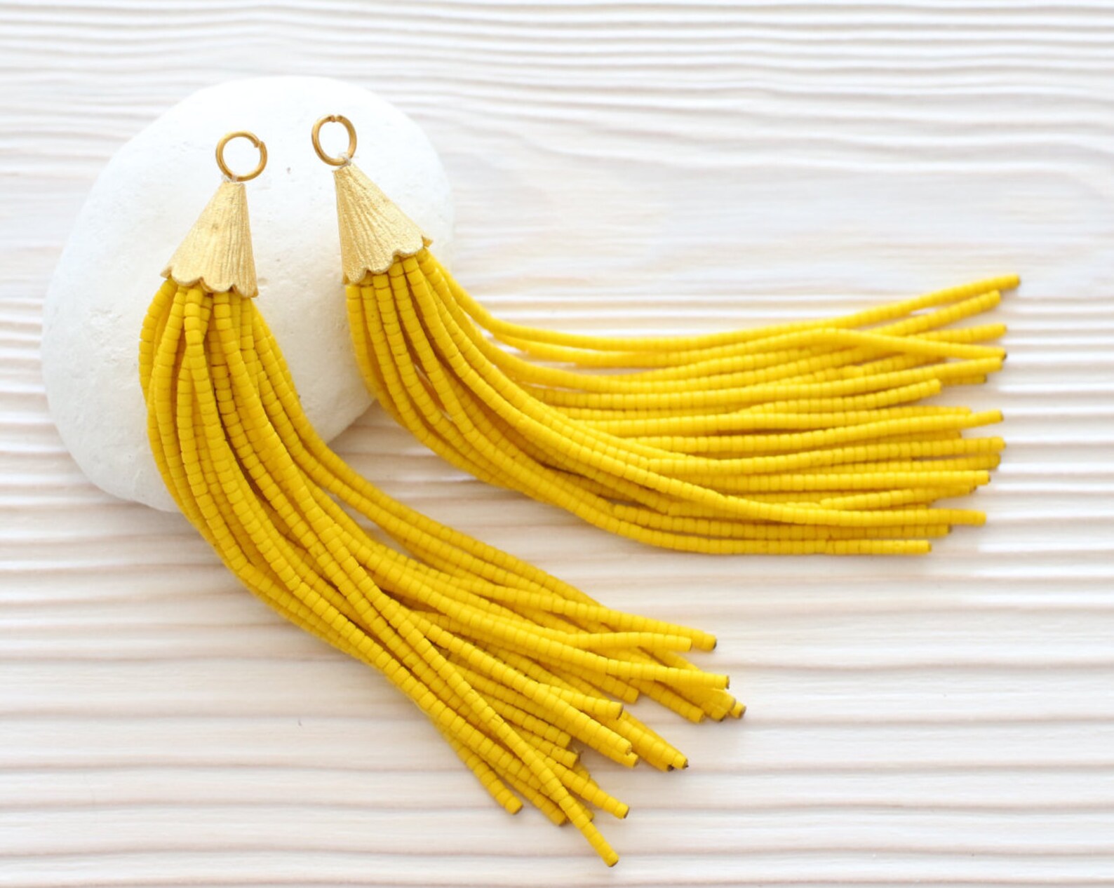 Yellow Bead Tassel Long Tassels Gold Cap Tassel Tassel Etsy