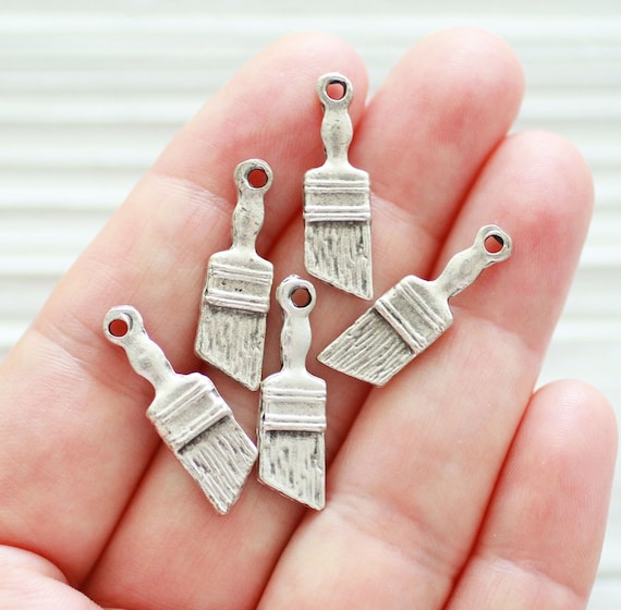 5pc brush charm silver, paint brush charms for necklaces and bracelets, silver earring charms, fun charms for DIY jewelry making