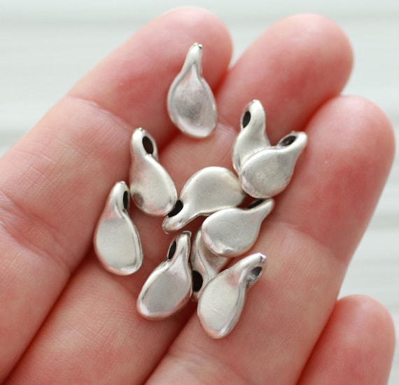 10pc abstract drop charms, modern teardrop necklace charms, earrings dangle, large hole charm, tear drop, earrings charm, silver findings