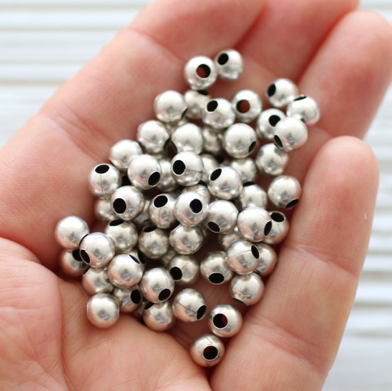 10pc rondelle beads 6mm, silver heishi beads, spacer beads silver, silver rondelle, metal spacer beads, metal large hole beads, bead spacers