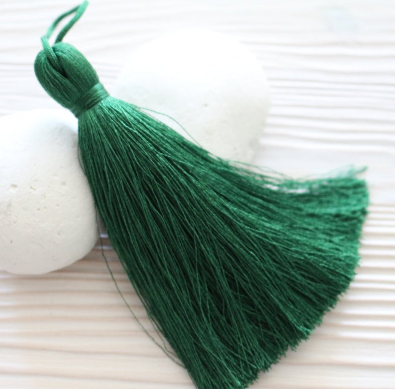 Emerald green silk tassel, extra large mala tassels, tassels for jewelry, purse tassel charm, door knob decor tassel, green tassel, N55 image 1