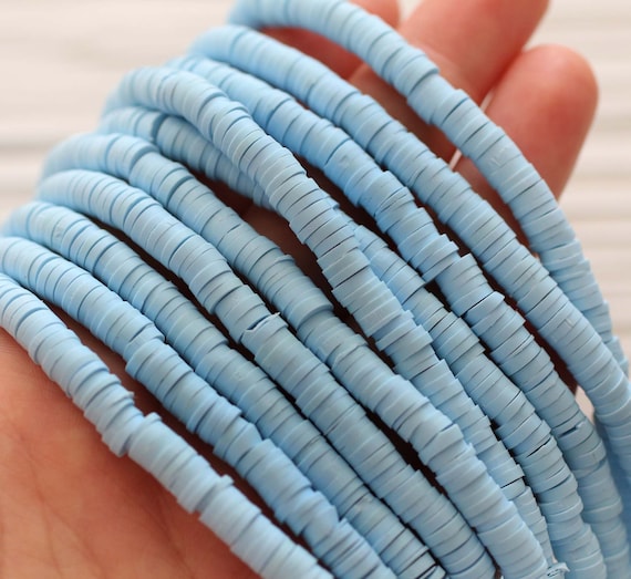 2 Strand Turquoise Blue Heishi Beads, 5mm Polymer Clay Disc Beads, 16" , bracelet necklace beads, Vinly