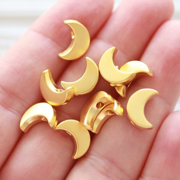 10pc crescent charms gold, sliding charms, earring charms, celestial charms, bracelet charms, matte gold metal beads, necklace charms