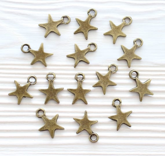 10pc antique gold star charm, earring charms, antique star beads, bracelet charms, metal earring beads, star pendant, mini stars, dangles