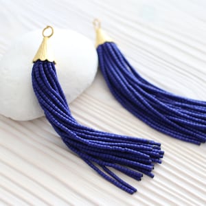 Navy bead tassel, beaded tassel, long tassel, tassel pendant, earring tassel, tassel, necklace tassel, decorative tassel, cobalt blue,N4