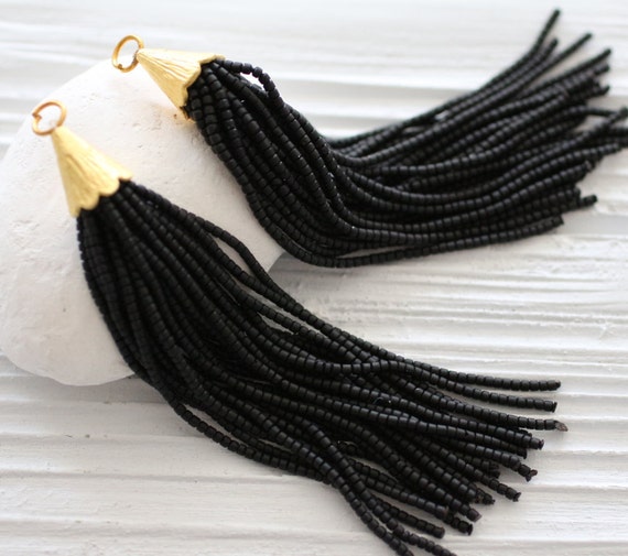 Black beaded tassel, long tassel, bead tassel, tassel pendant, tassel earrings, large tassel, tribal tassel, ethnic tassel,decorative tassel