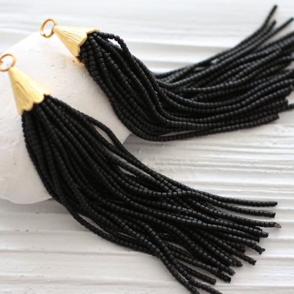 Black beaded tassel, long tassel, bead tassel, tassel pendant, tassel earrings, large tassel, tribal tassel, ethnic tassel,decorative tassel