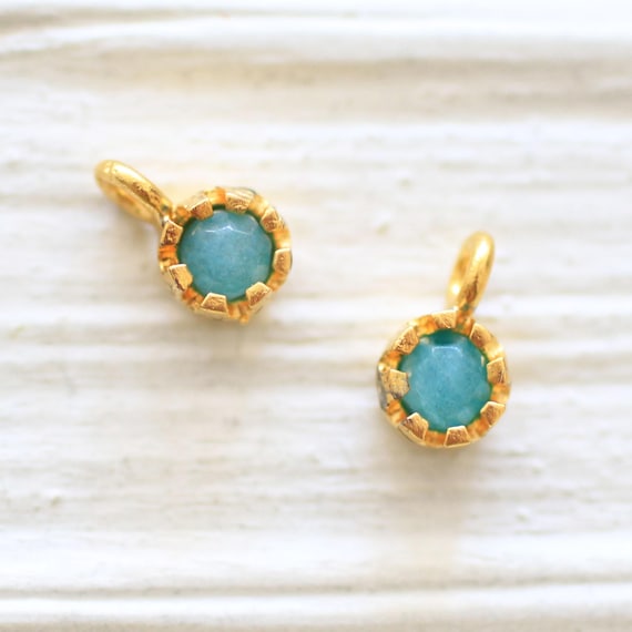2pc turquoise blue earrings dangle beads, gold bezel bead charms, bracelet charms, round stone charms, mini boho charms for necklace