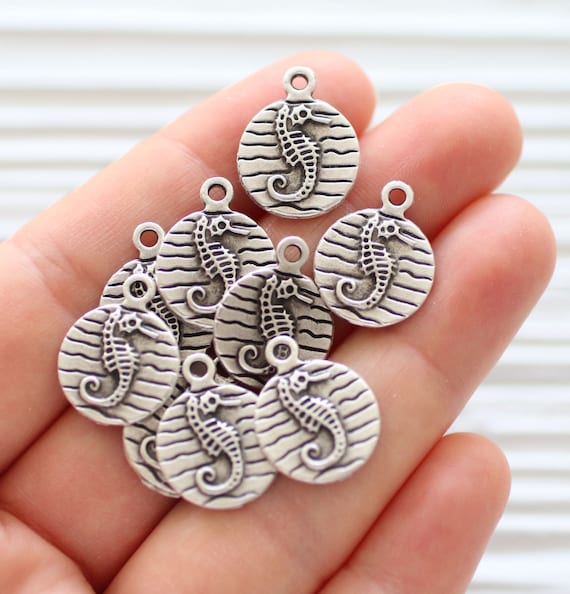 10pc sea horse charm silver, seahorse dangle charm, earrings charm, necklace dangle pendant, bracelet charms, animal charms, sea charms