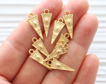 10pc gold tribal charms, triangle charms, earrings dangle, spike necklace charms, rustic, bracelet charms, large hole beads, stick charms