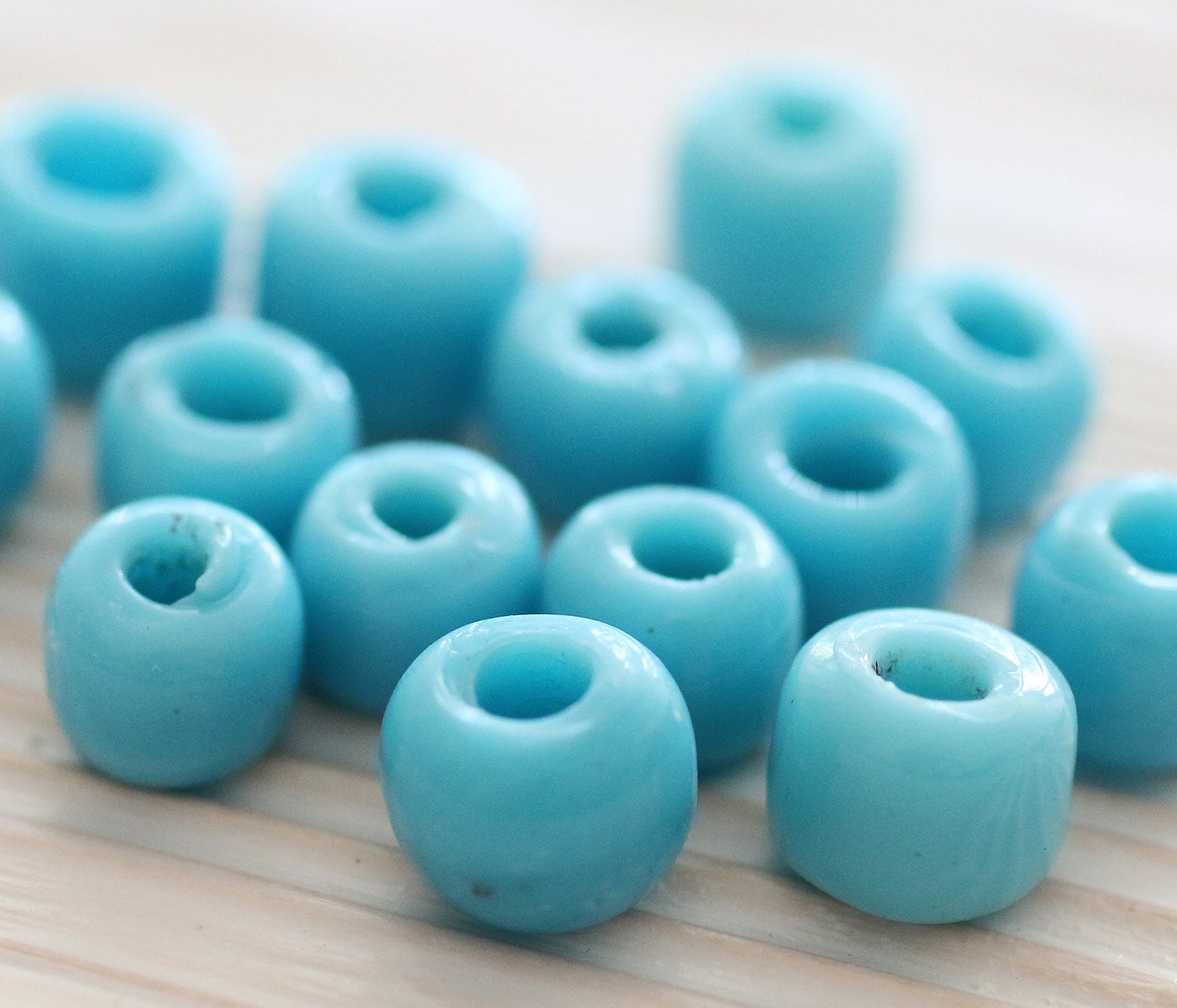 10pc turquoise glass beads, large hole beads, handmade, lampwork beads ...