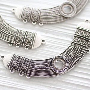 Silver collar necklace, tribal crescent, large metal collar, collar pendant, multi strand silver crescent connector, crescent moon with bail image 2