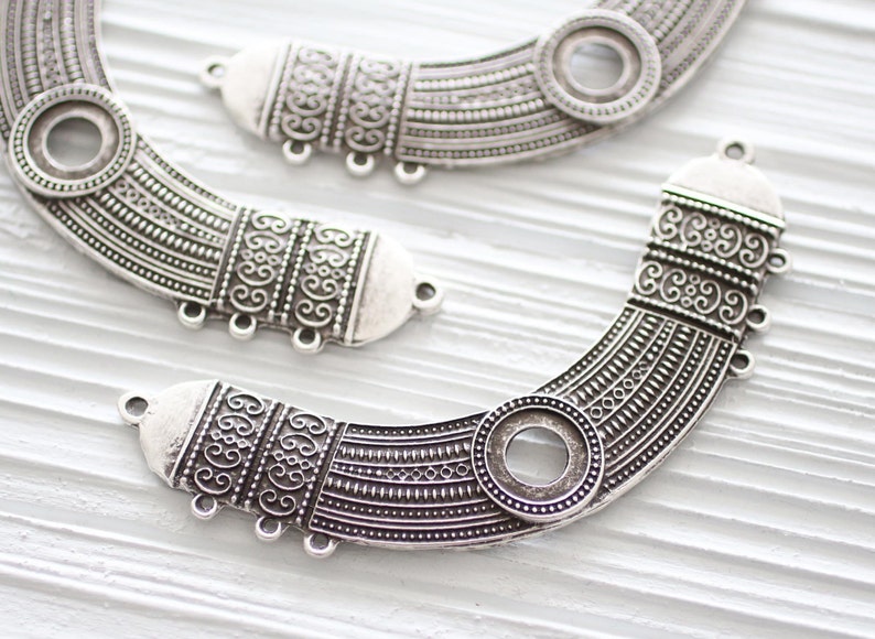 Silver collar necklace, tribal crescent, large metal collar, collar pendant, multi strand silver crescent connector, crescent moon with bail image 2