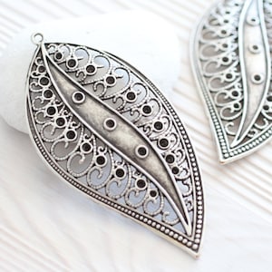 Silver filigree leaf pendant, large filigree leaf, large leaf, metal leaf pendant, leaf pendant, large silver pendants, flower findings