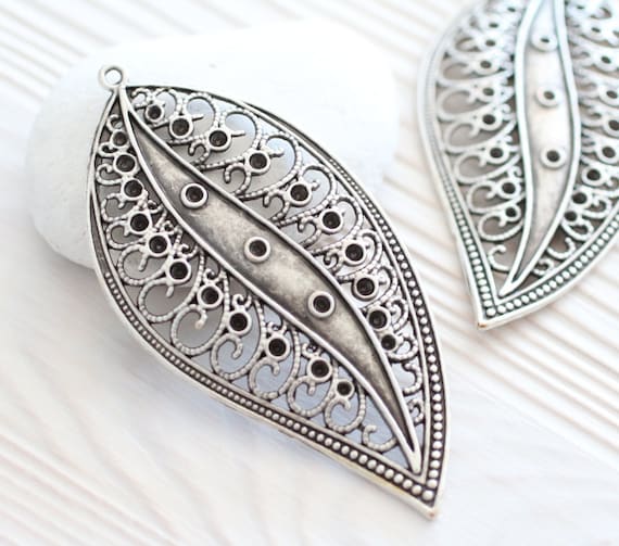 Silver filigree leaf pendant, large filigree leaf, large leaf, metal leaf pendant, leaf pendant, large silver pendants, flower findings