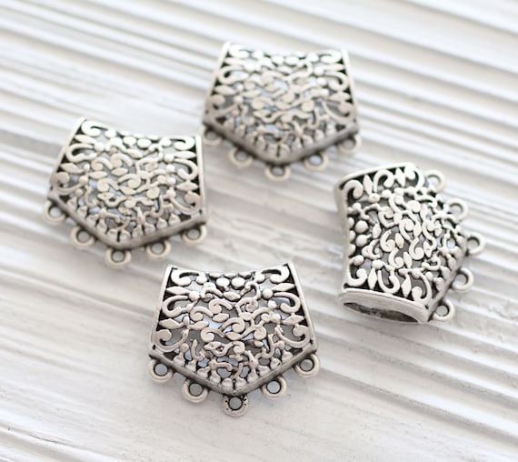 Filigree necklace connector silver, necklace bead spacer, filigree focal pendant, tube connector, multistrand connector for leather