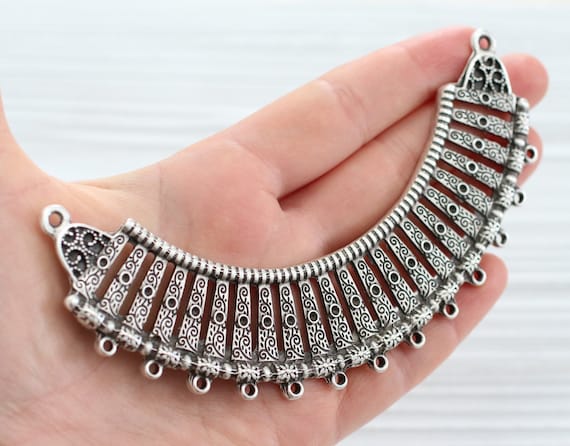 Collar necklace silver, crescent moon, crescent silver, metal collar, collar pendant, tribal crescent connector, multi strand connector