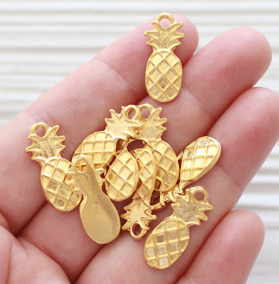 10pc pineapple charms, gold pineapple, dangle charms, earring charms, fruit charms, gold dangle charms, bracelet charms, necklace charms