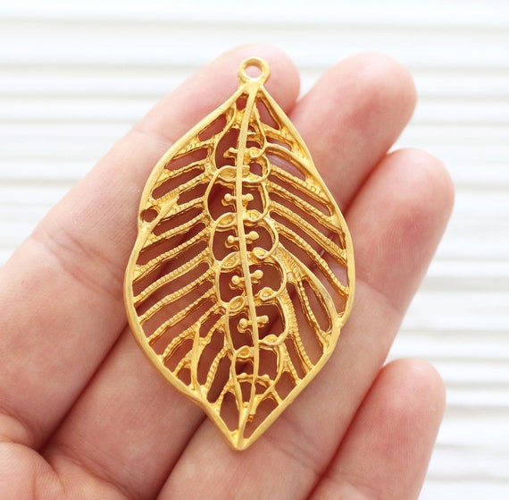 Leaf pendant gold, filigree leaf branch pendant, branch pendant, filigree leaf, filigree pendant, filigree findings, earrings dangle