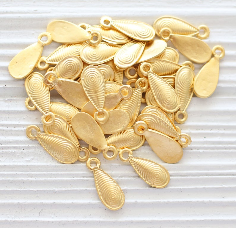 10pc drop charms, spiral charms gold, hammered charms, teardrop charms, earrings charm, necklace large hole charms, spike bracelet charms image 2